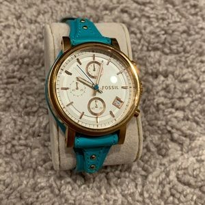 Fossil Watch Turquoise and Gold